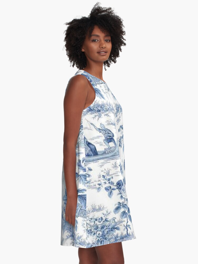 Alternate view of Powder Blue Chinoiserie Toile A-Line Dress