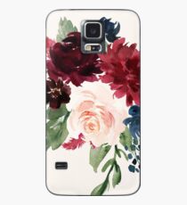 Funda/vinilo para Samsung Galaxy Borgoña Azul marino Floral Acuarela