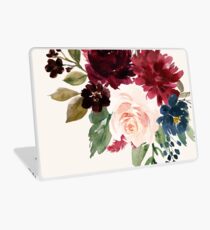 Burgundy Navy Floral Watercolor Laptop Skin
