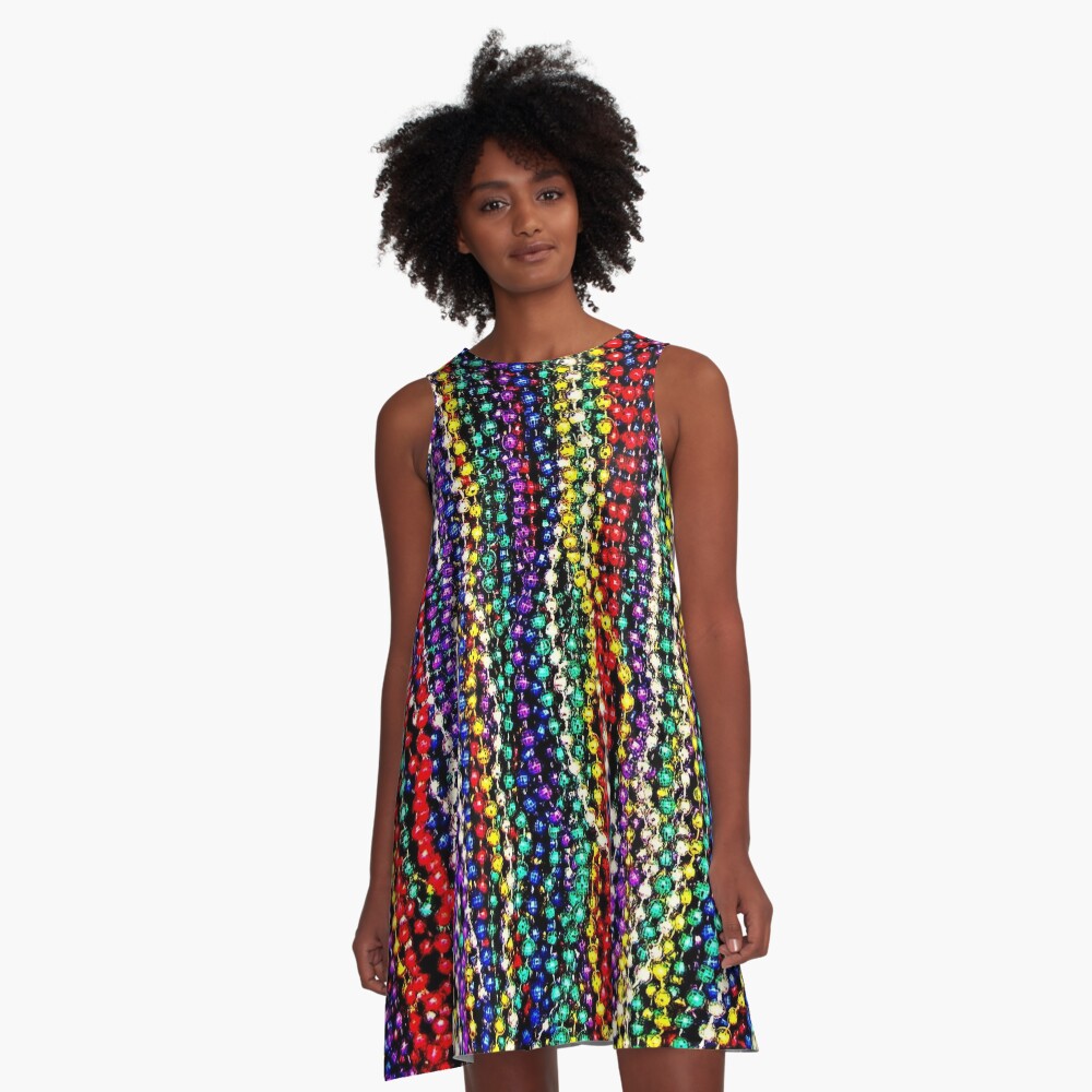 MARDI GRAS : Decorative Necklace Beads Print A-Line Dress