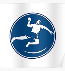 Handball-Spieler-springende werfende Ball-Ikone Poster
