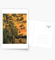 'Pine Trees Against A Red Sky with a Setting Sun' by Vincent Van Gogh (Reproduction) Postcards