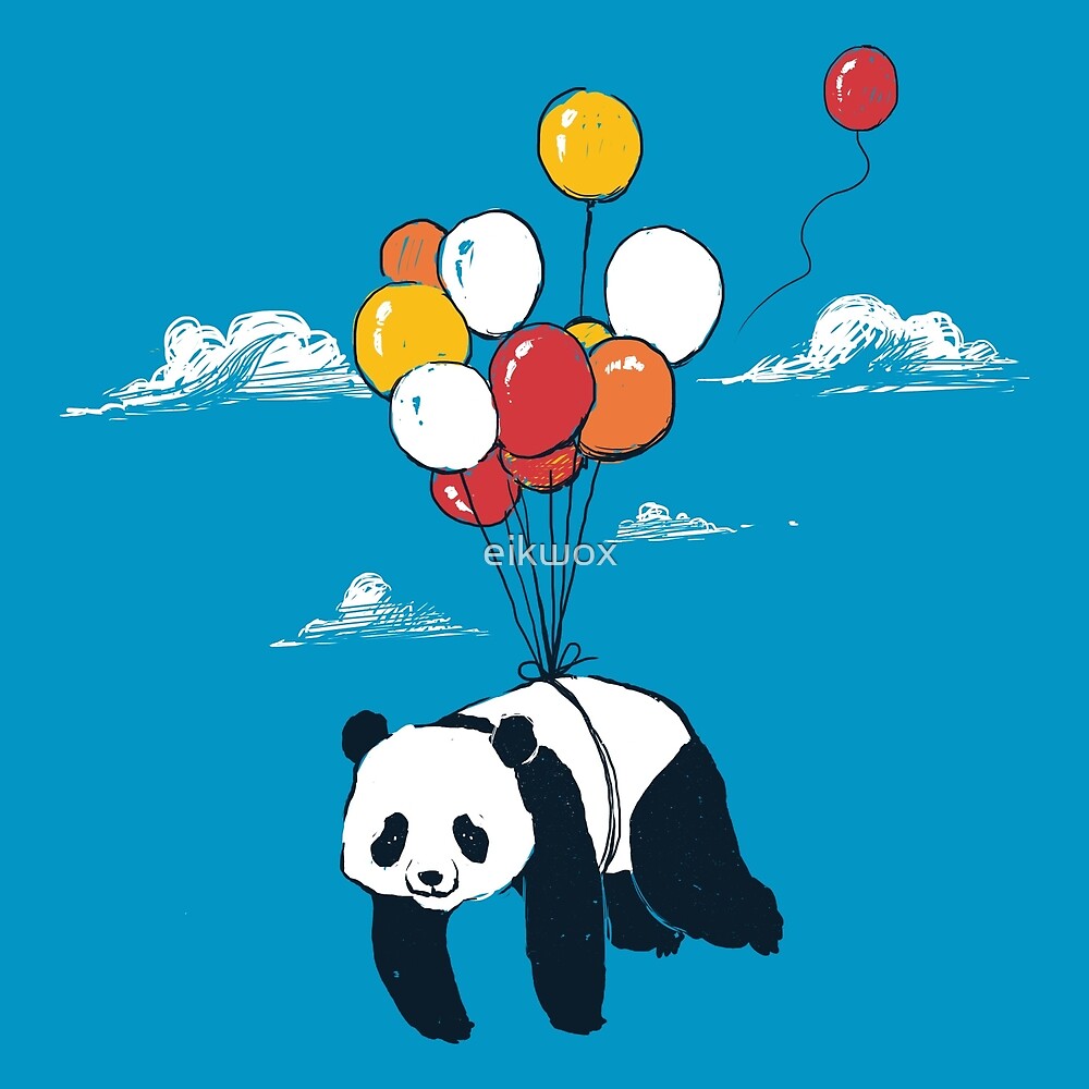 Панда летит на воздушных шарах