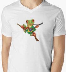 Tree Frog Playing Brazilian Flag Guitar Men's V-Neck T-Shirt