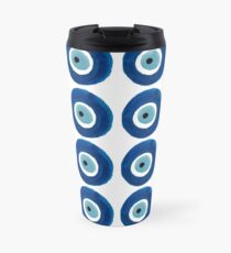Watercolor Evil Eye Pattern (Nazar) Dark and Light Blue Travel Mug