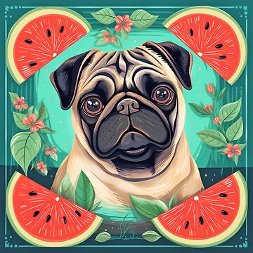 Cute Pug Dog Watermelon All Over Tote Bag Art Board Print for Sale by  candiscamera