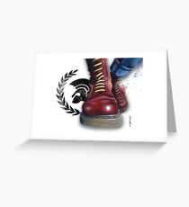 Skinhead doc martens and trojan, Nikki Morris artist Greeting Card