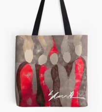 Women in Gray and Red Tote Bag