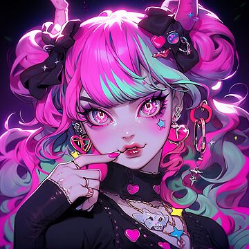 Beautiful Bright Neon Curly Hair Starry Anime Girl | Sticker