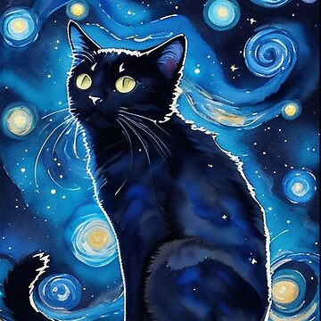 Van gogh Starry Night Black Cat | Tote Bag
