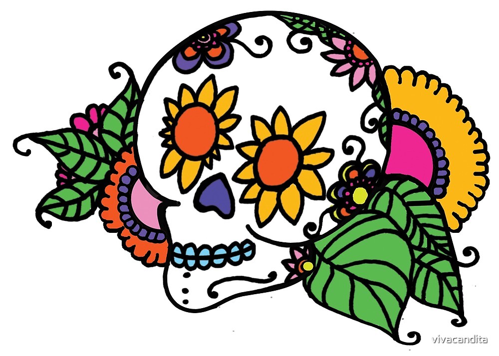 "Creepy Cute Sugar Skull Mexican Folk Art Flowers Doodle by VivaCandita ...