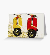 Vespa Scooters on Cobble Street, Pop Art Greeting Card