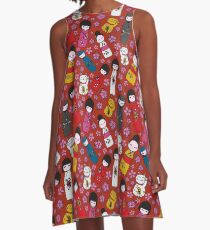 Rich Red Kokeshi Dolls A-Line Dress