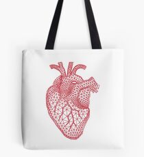 red human heart with geometric mesh pattern Tote Bag