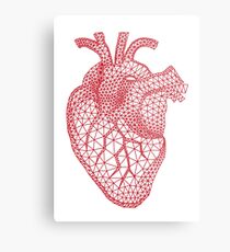 red human heart with geometric mesh pattern Metal Print