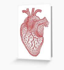 red human heart with geometric mesh pattern Greeting Card