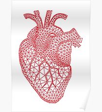 red human heart with geometric mesh pattern Poster