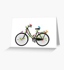 Old vintage bicycle with flowers and birds Greeting Card