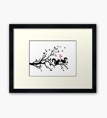 squirrels on tree branch with red hearts Framed Print