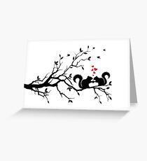 squirrels on tree branch with red hearts Greeting Card