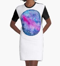Circular Galaxy Watercolor Graphic T-Shirt Dress