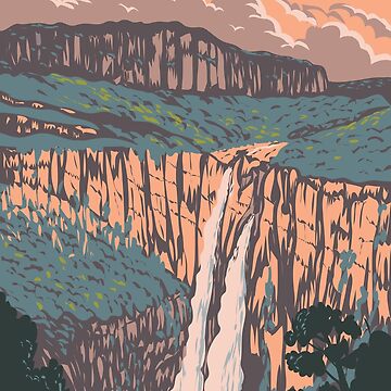 Salto Ii Waterfall in Chapada Dos Veadeiros National Park Golas Brazil WPA  Art Deco Poster  Sticker for Sale by patrimonio