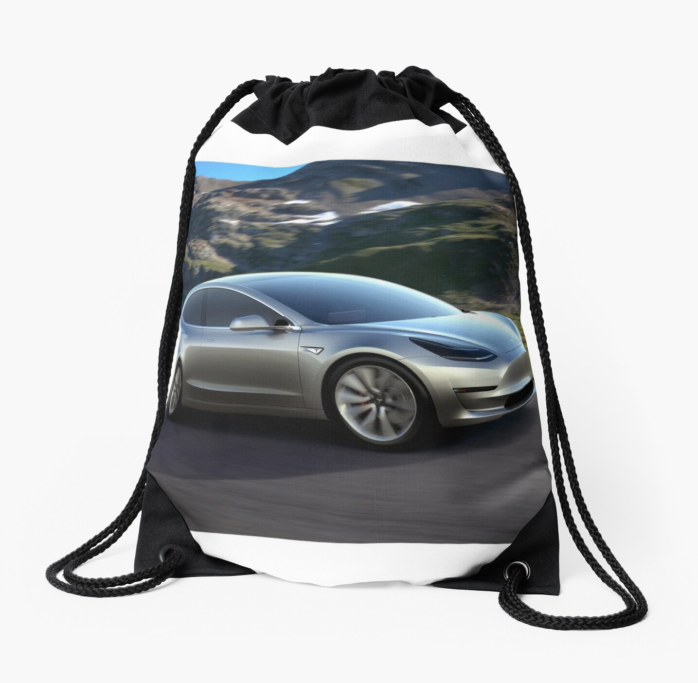 Tesla Model 3 2 Drawstring Bag By Carldergrosse