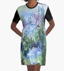 Falling Nature Glitch - Blue, Green and Ultra Violet Graphic T-Shirt Dress