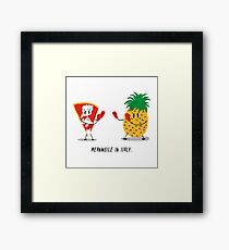 Italian Pizza vs Pineapple Pop Funny Drawing Framed Print