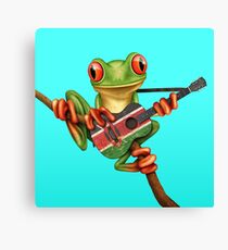 Tree Frog Playing Kenyan Flag Guitar Canvas Print