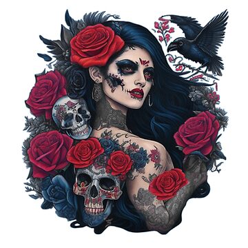 colorful feminine sugar skull tattoo hand drawn vector colored clip art  Stock Vector Image & Art - Alamy