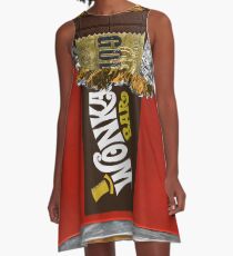 Wonka Chocolate Bar mit goldenem Ticket A-Linien Kleid