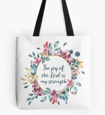 The Joy of the Lord | Bible Verse | Floral Watercolor Tote Bag