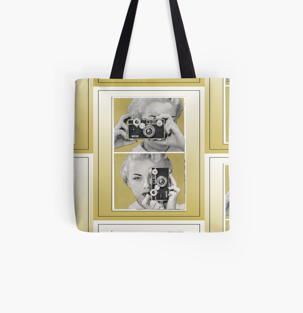 Woman with Argus Camera - Vintage Color Graphic All Over Print Tote Bag