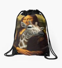Mona Lisa Loves Giraffes Drawstring Bag