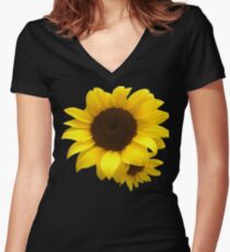 Sonnenblume Tailliertes T-Shirt mit V-Ausschnitt