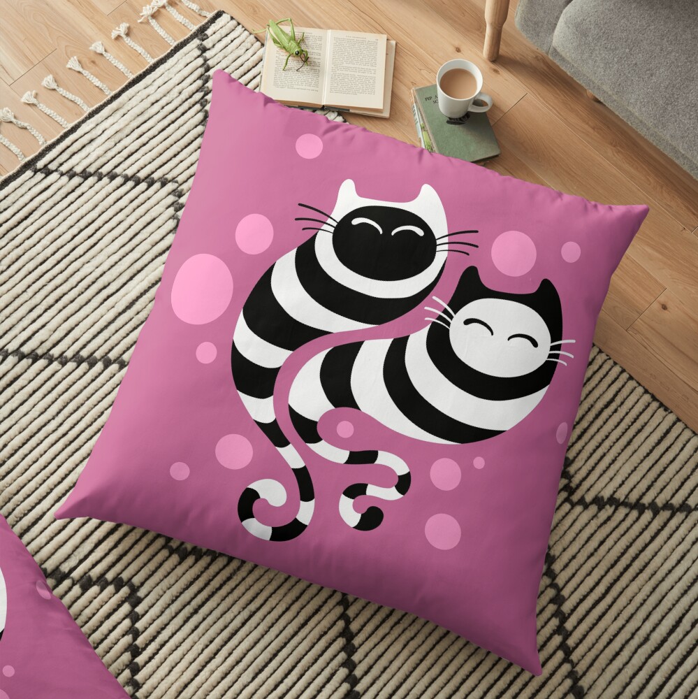 Striped ghost cats Pink Floor Pillow