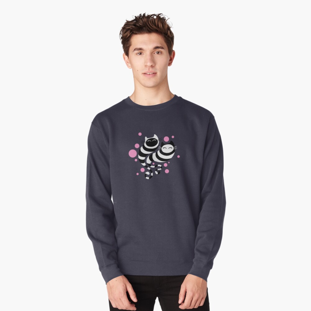 Striped ghost cats Pink Pullover Sweatshirt