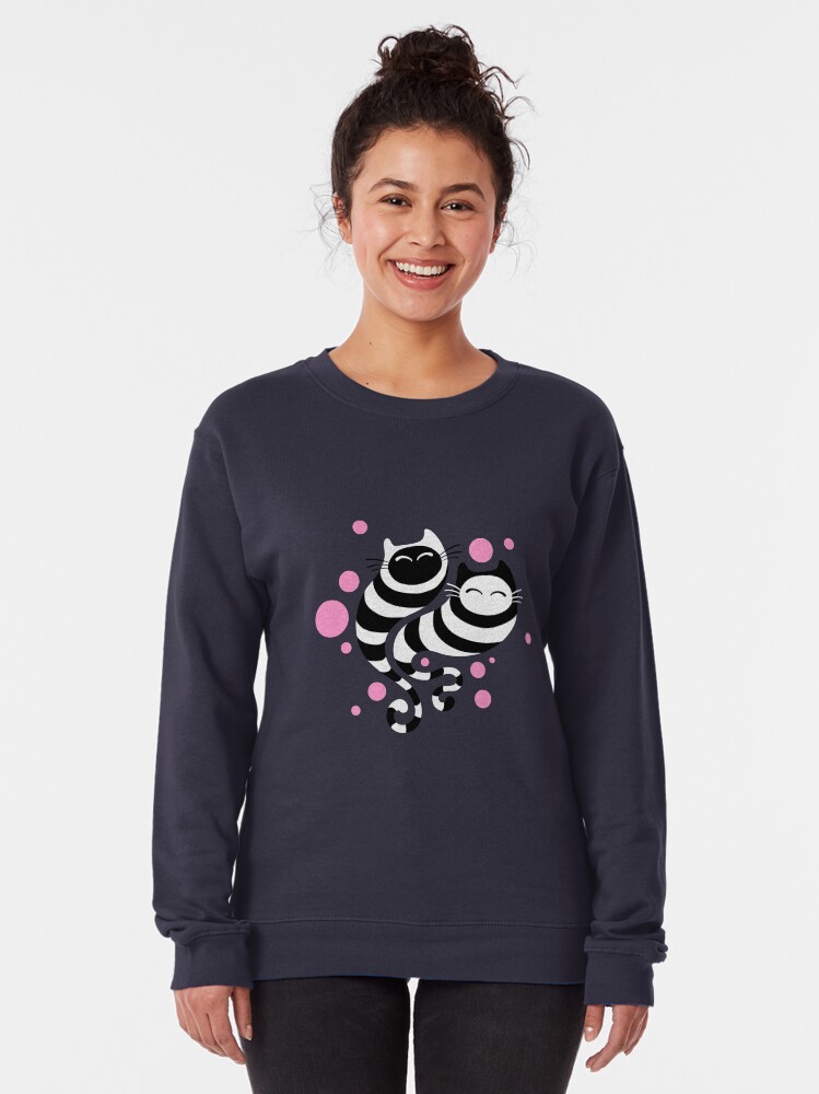 Alternate view of Striped ghost cats Pink Pullover Sweatshirt