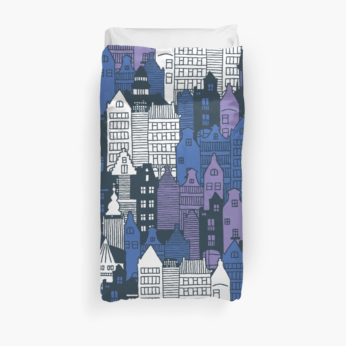 Amsterdam Canal Houses Night City Doodle Duvet Cover By