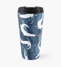 Swimming otters on navy blue Travel Mug