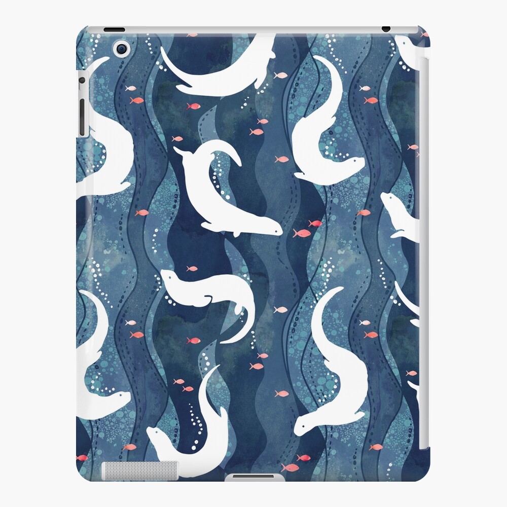 Swimming otters on navy blue iPad Case & Skin