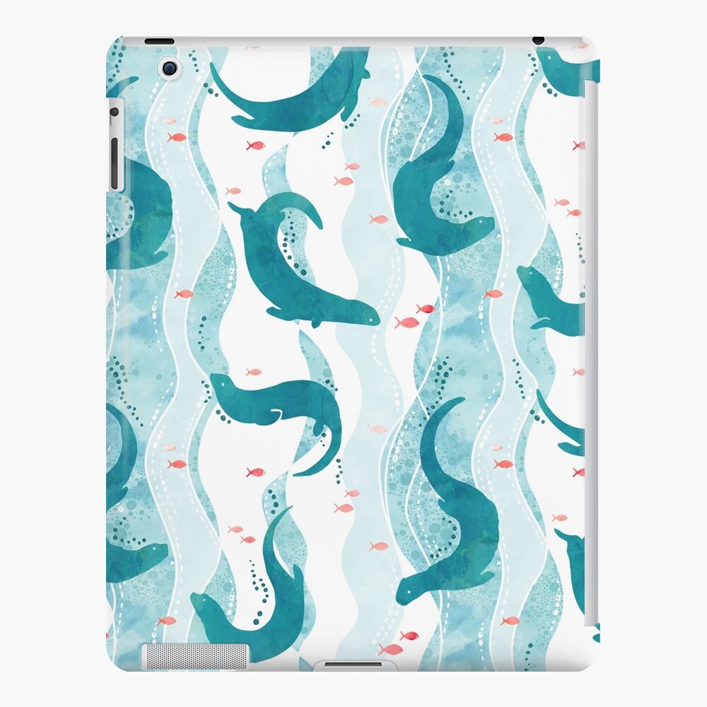 Swimming otters in turquoise iPad Case & Skin