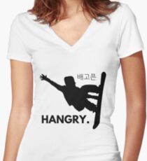 Snowboard Shirt - Hangry Snowboarder Winter Games Olympics 2018 Women's Fitted V-Neck T-Shirt