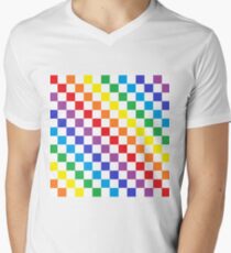 Checkered Rainbow Men's V-Neck T-Shirt