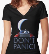 Spacex Starman DON'T PANIC Women's Fitted V-Neck T-Shirt