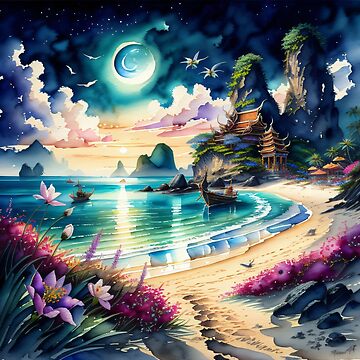 pintura de playa de noche