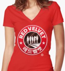 Roter Samt Kaffee Shirt mit V-Ausschnitt