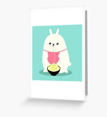 Fat bunny eating noodles Greeting Card