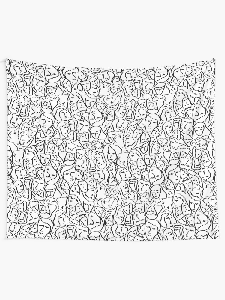 Alternate view of Call Me By Your Name Elios Shirt Faces in Black Outlines on White CMBYN Tapestry